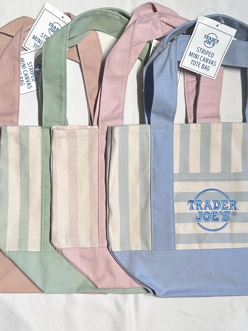 New Summer Trader Joe's Striped Canvas Mini Tote Bags - Set of 4
